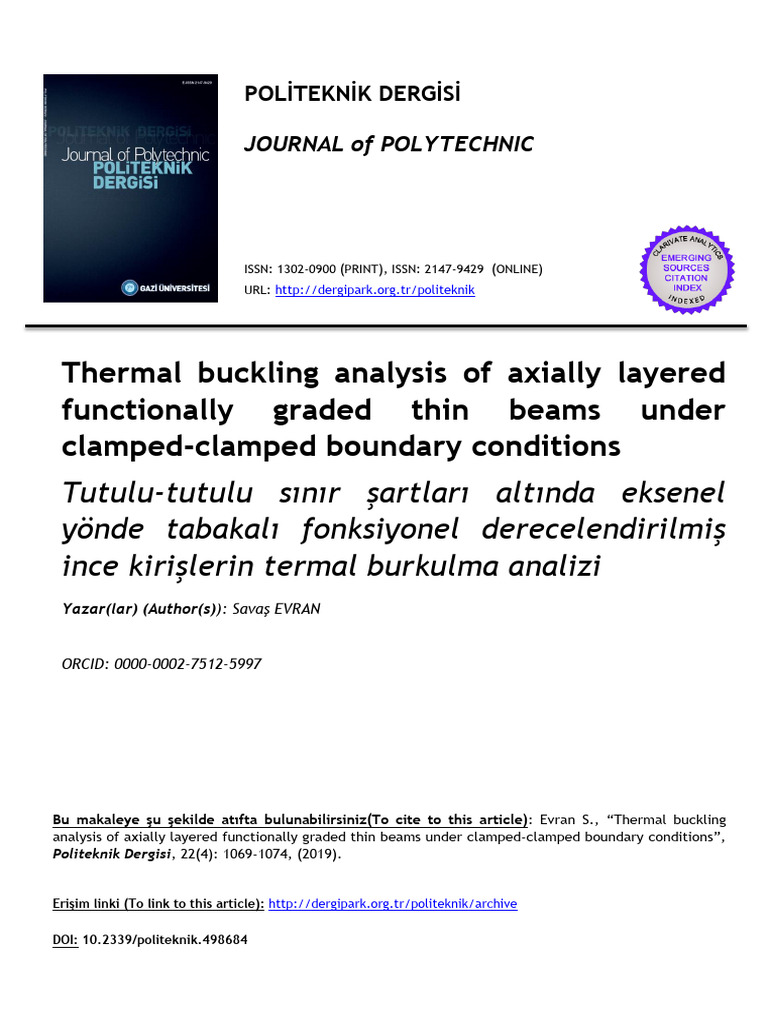Thermal Buckling of Functionally Graded Beams | PDF | Buckling | Beam ...