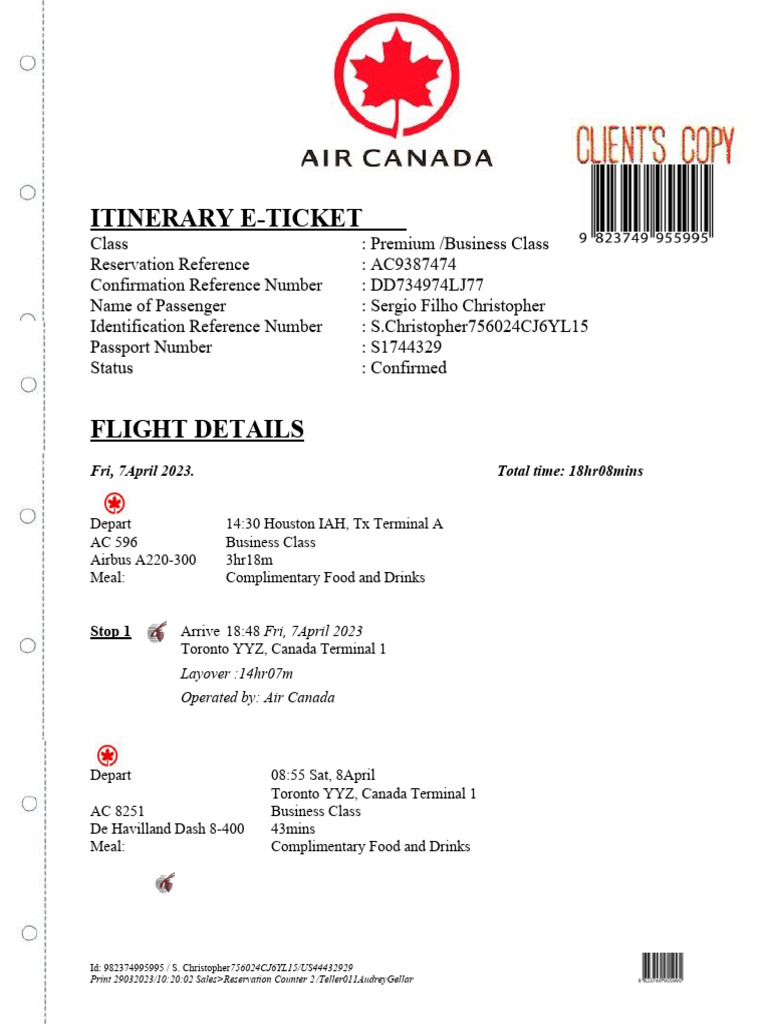 Business Class Flight Itinerary E-Ticket | PDF | Business Class | Airlines