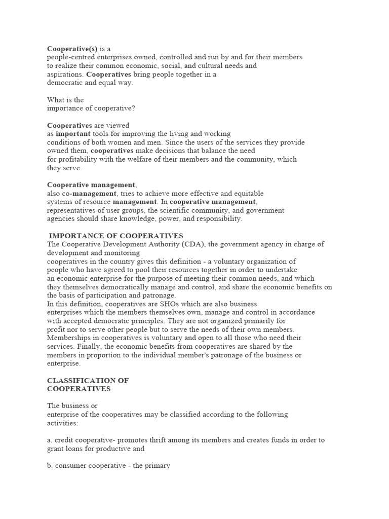 Importance of Cooperatives Explained | PDF | Cooperative | Economies