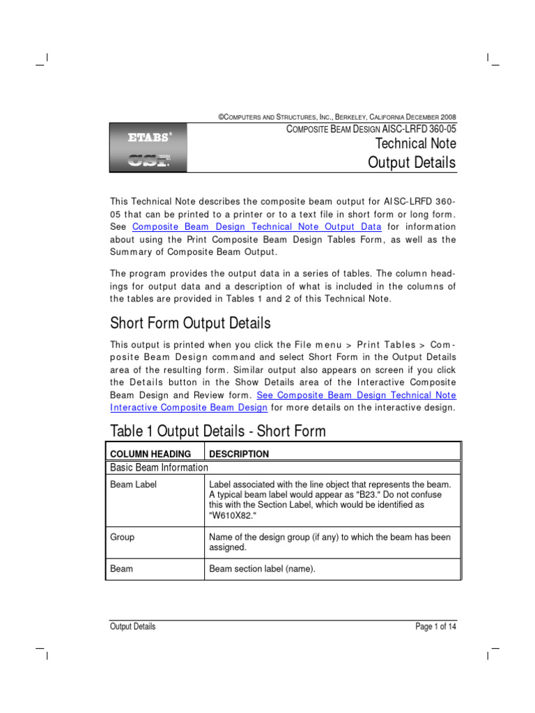 Composite Beam Design Output Guide | PDF | Beam (Structure) | Buckling