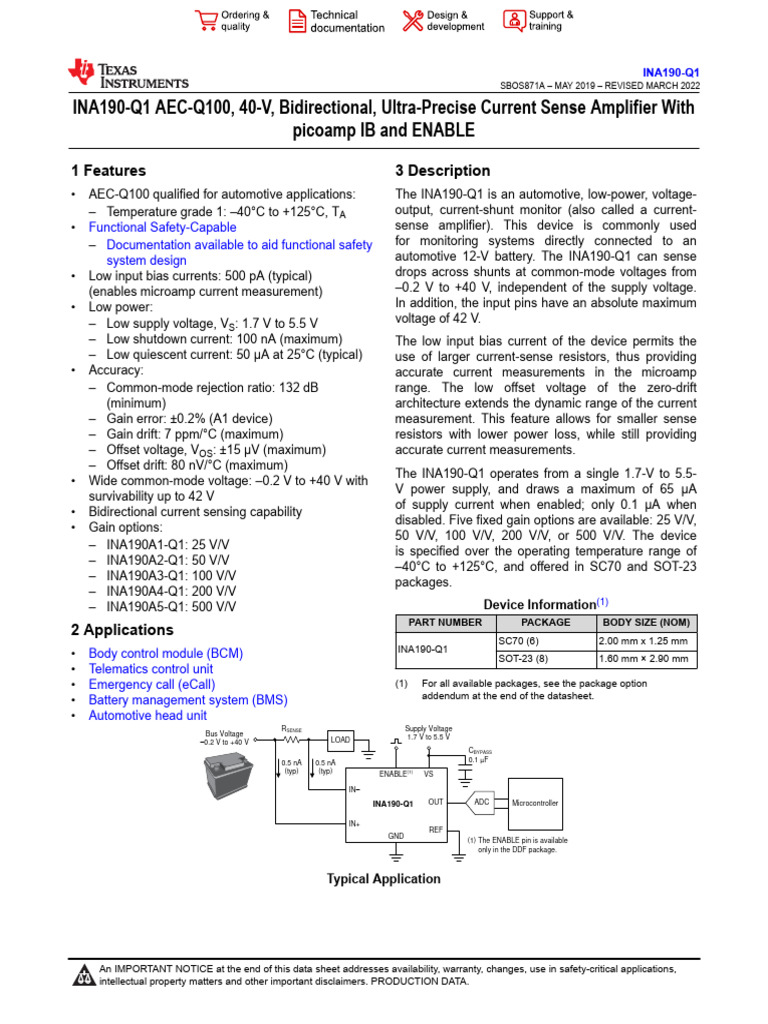 Ina190 q1 | PDF | Electrostatic Discharge | Amplifier