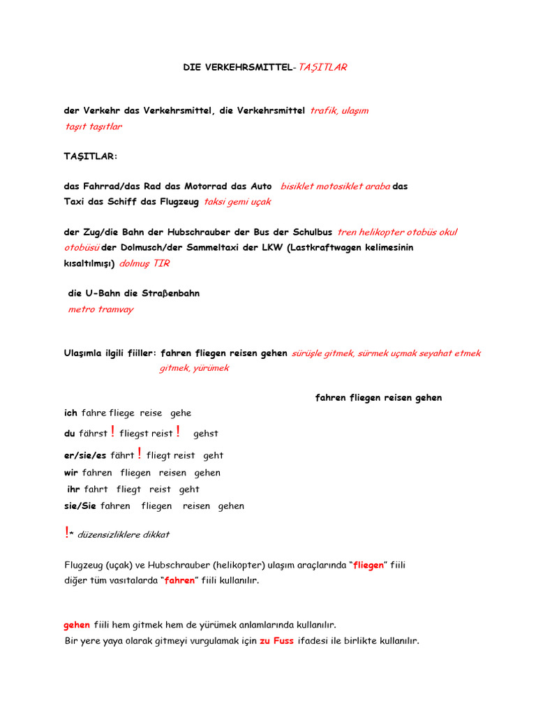 Die Verkehrsmittel | PDF