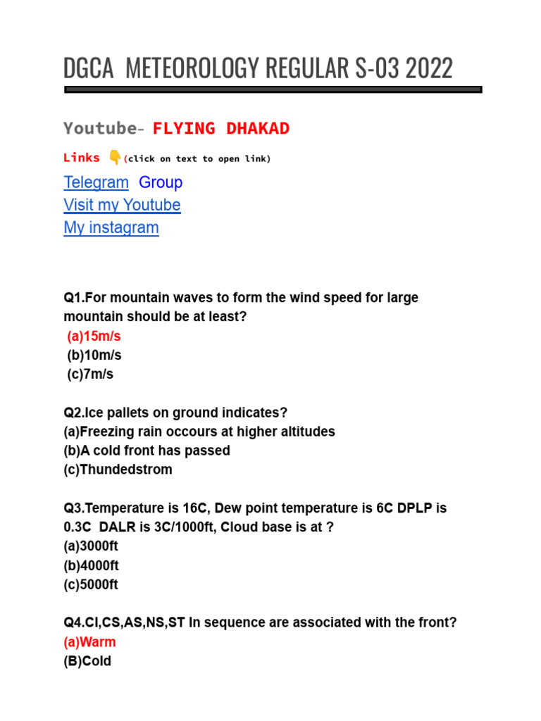 DGCA Meteorology Exam Questions 2022 | PDF | Atmosphere Of Earth ...