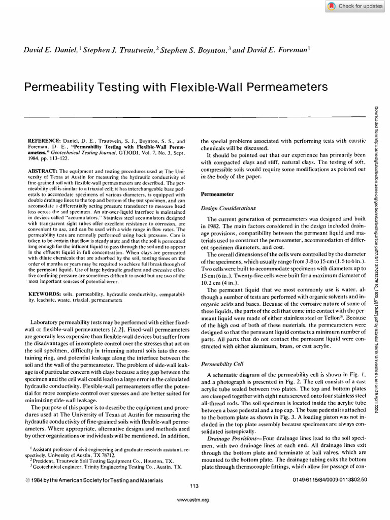 Daniel 1984 Permeability Testing With Flexible-Wall Permeameters | PDF ...