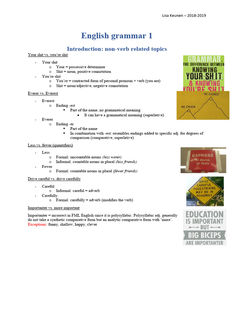 Summarygrammar1 PDF Noun Adjective
