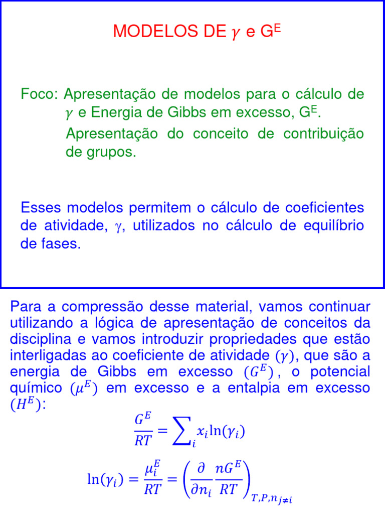 4 - Modelos de GE | PDF | Energia livre de Gibbs | Solubilidade