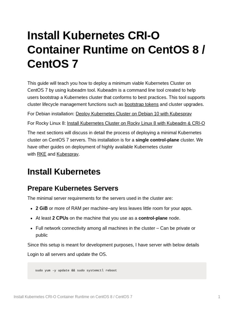 Install Kubernetes CRI-O Container Runtime On CentOS 8 CentOS 7 | PDF ...