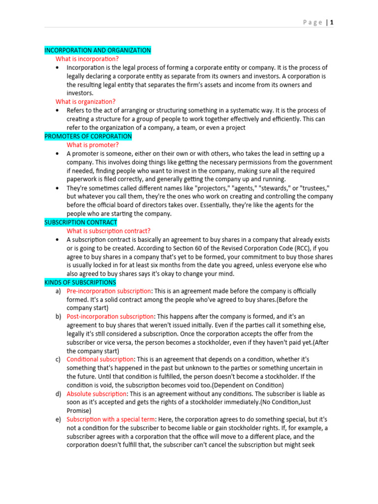 Incorporation and Organization Basics | PDF | Stocks | Corporations