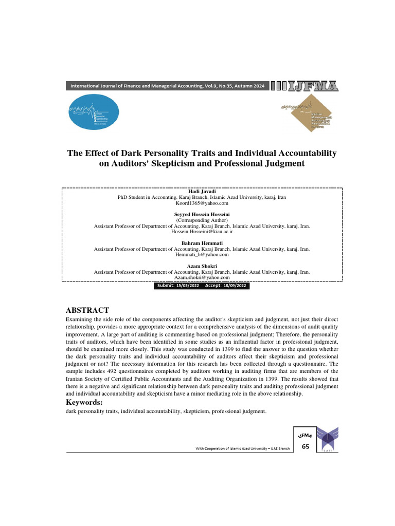 The Effect of Dark Personality Traits and Individual Accountability ...