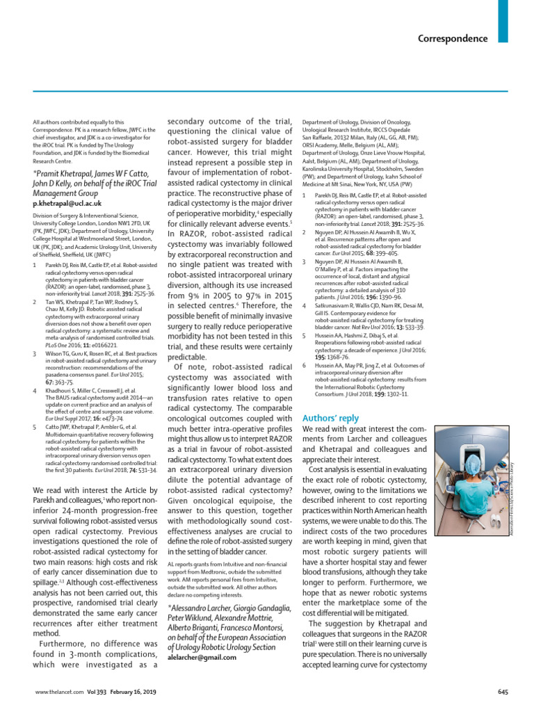 Robot Assisted Versus Open Cystectomy in The RAZOR - 16 | PDF | Urology ...
