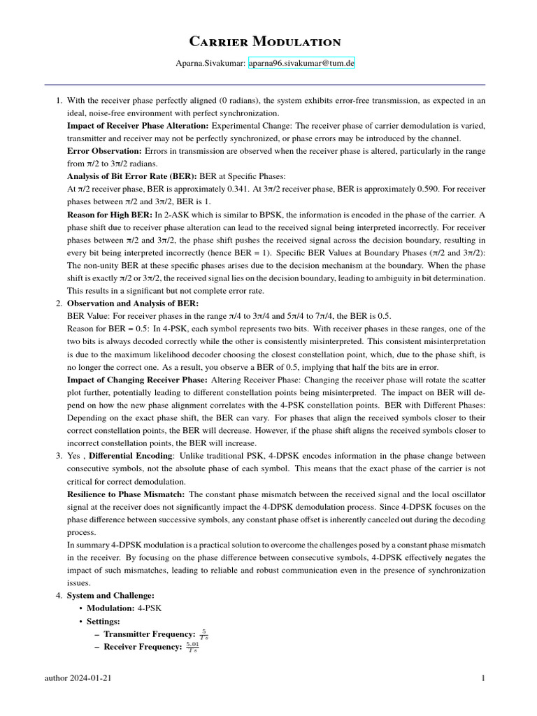 Impact of Receiver Phase on BER in Modulation | PDF | Equalization ...