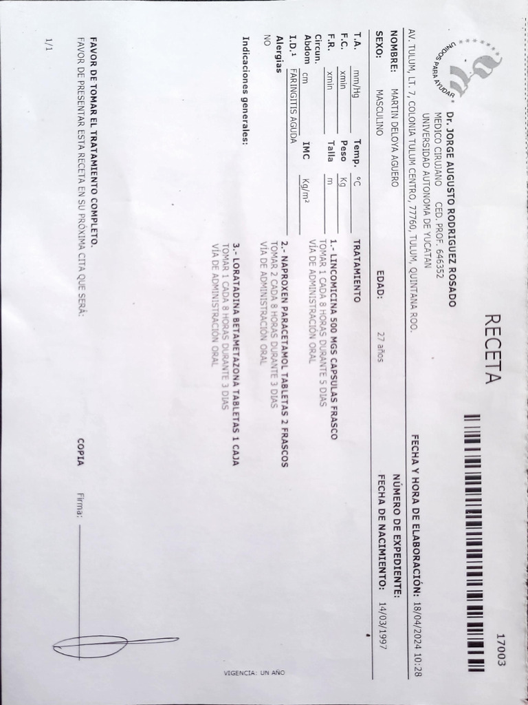 Receta Médica Faringitis Aguda | PDF