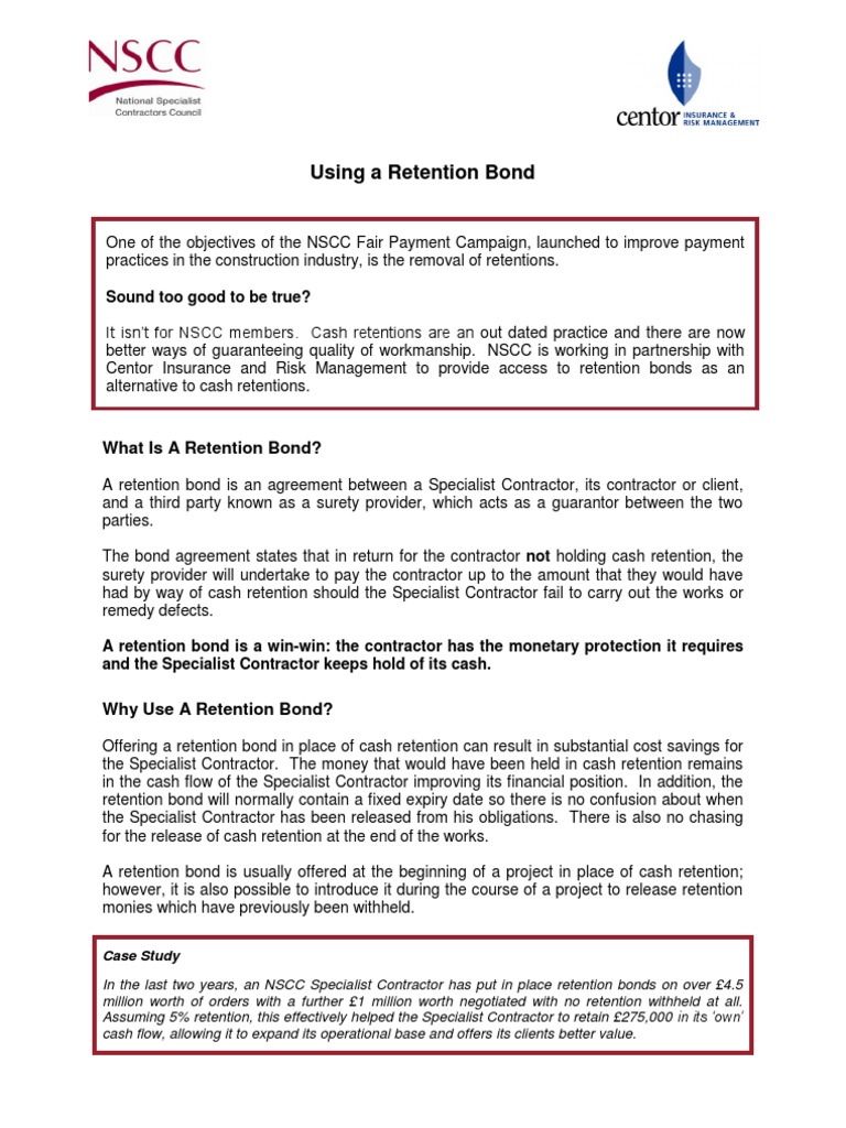 Using a Retention Bond Surety Bond General Contractor