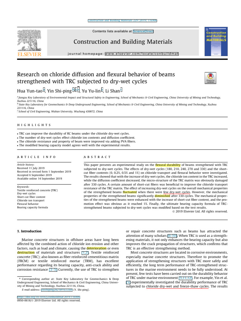 Research On Chloride Diffusion and Flexural Behavior of Beams | PDF ...