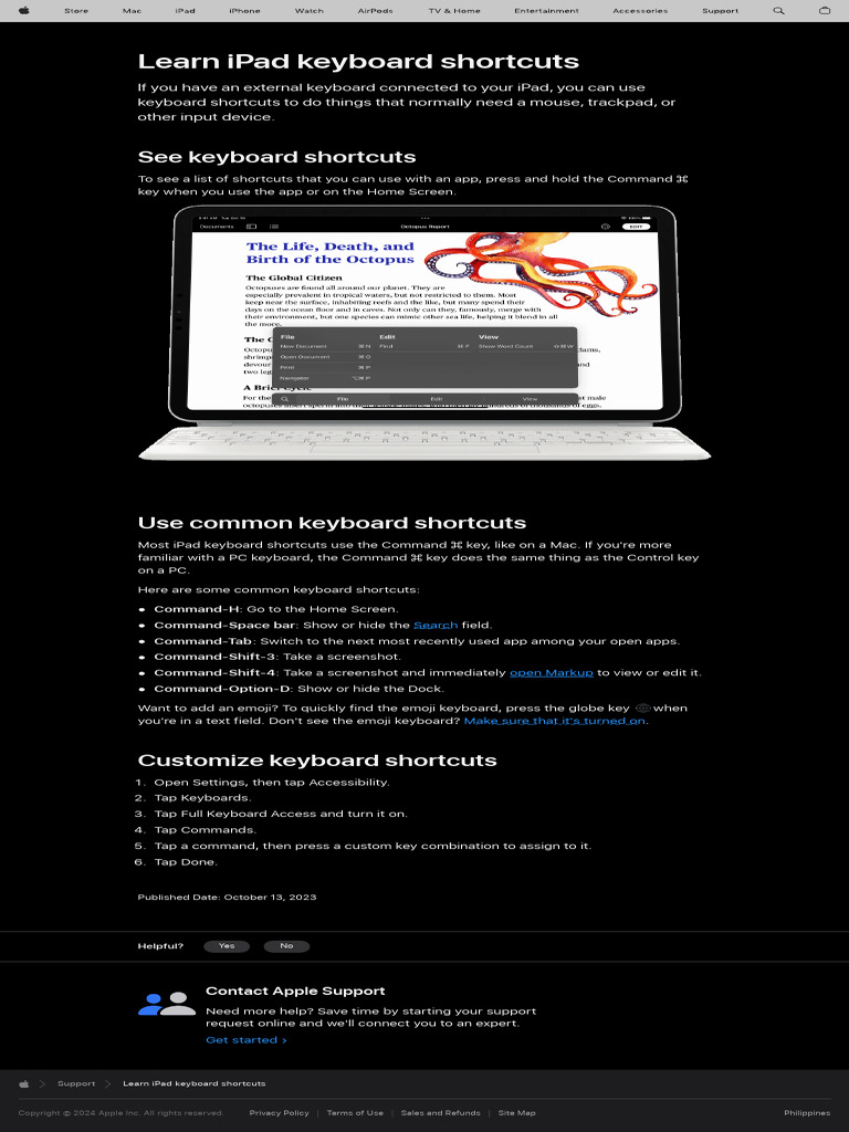 Learn Ipad Keyboard Shortcuts - Apple Support (PH) | PDF | Computer ...
