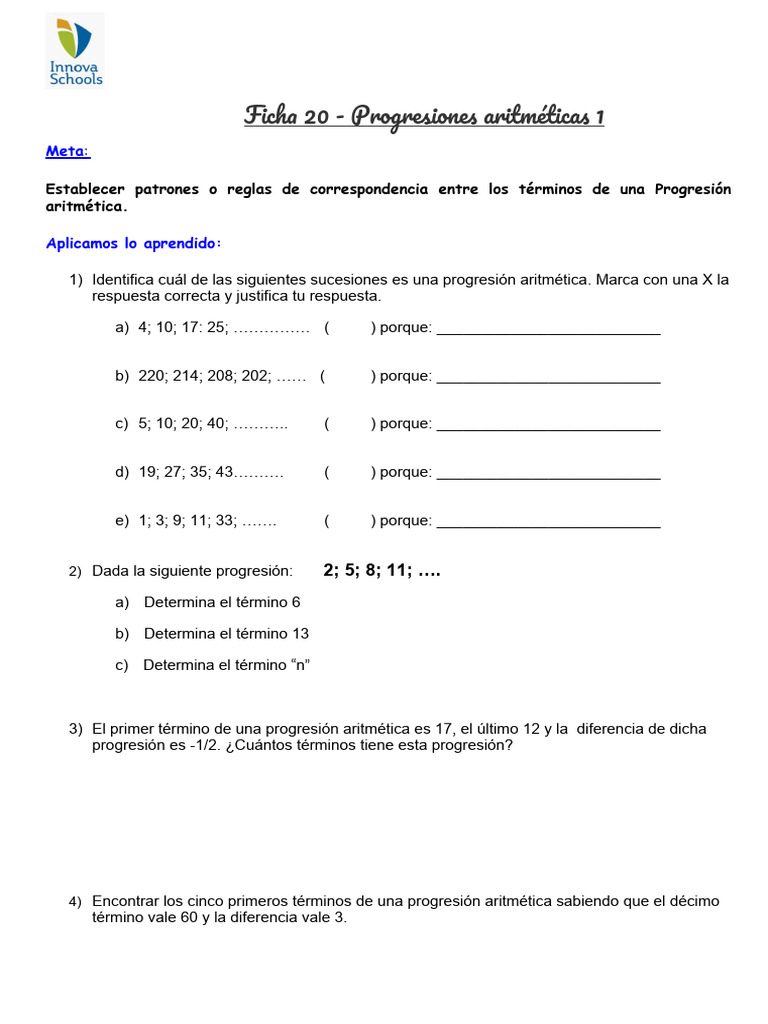Ficha Progresiones Aritmticas 1 | PDF | Arte