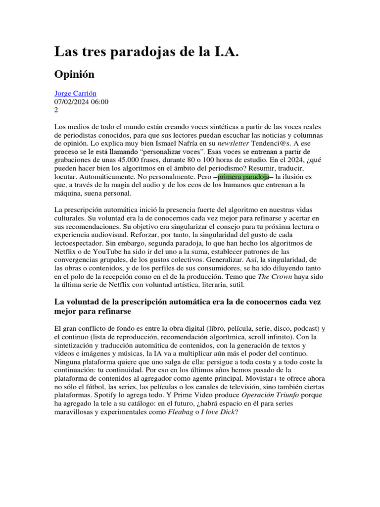 Paradojas de la IA en el Periodismo | PDF | Inteligencia artificial ...