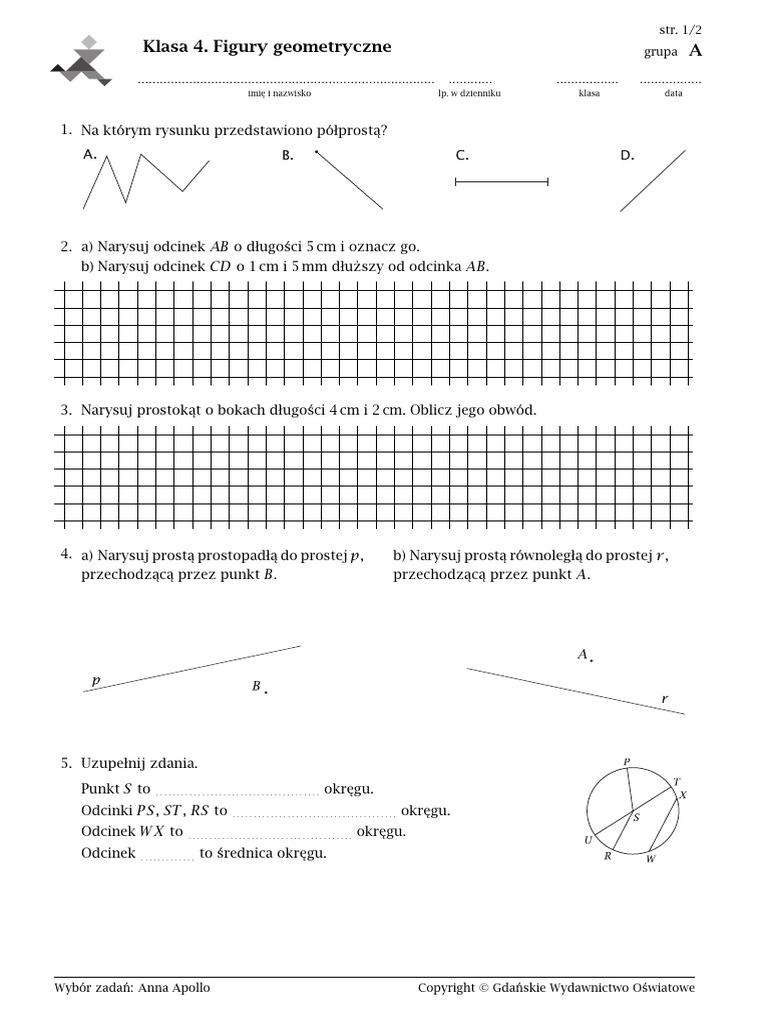 Sprawdzian Symetrie Matematyka Z Plusem Figury Geometryczne | PDF