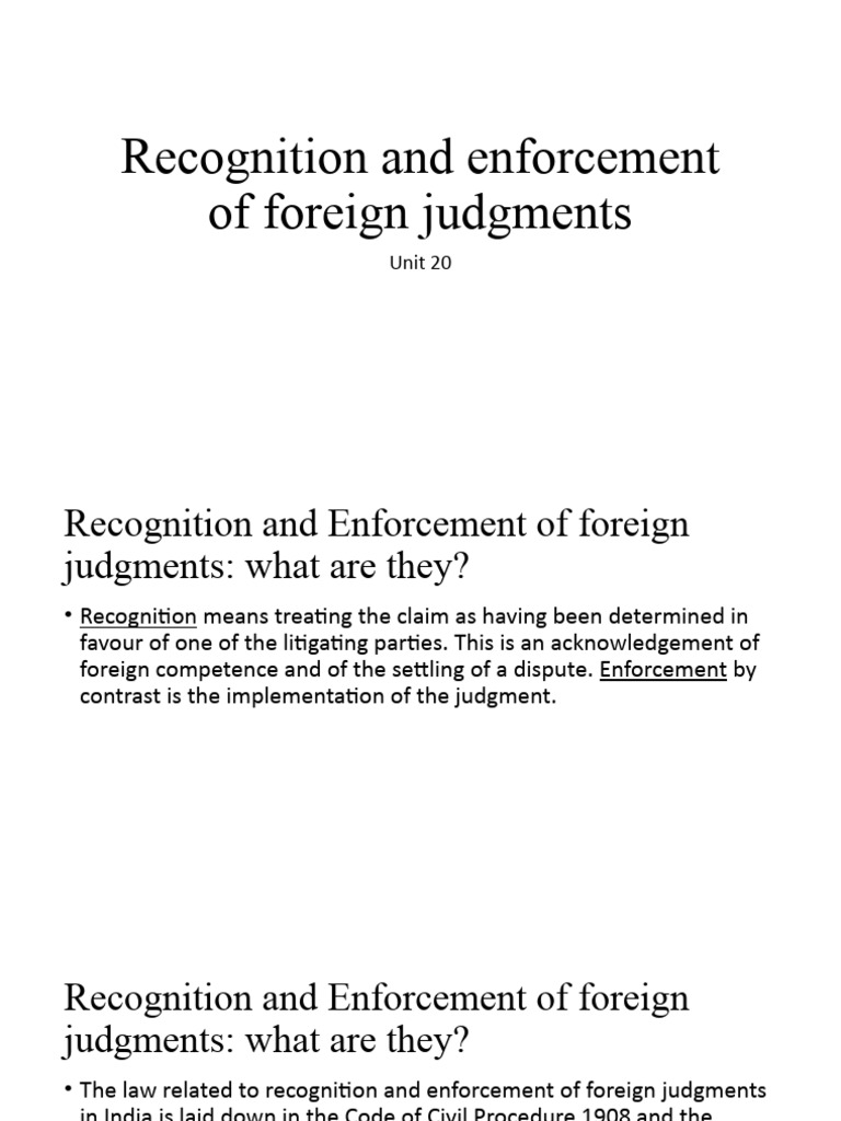 Recognition & Enforcement PDF Judgment (Law) Jurisdiction