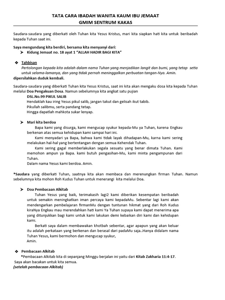 Tata Cara Ibadah Wanita Kaum Ibu Jemaat Kertas Panjang New Pdf