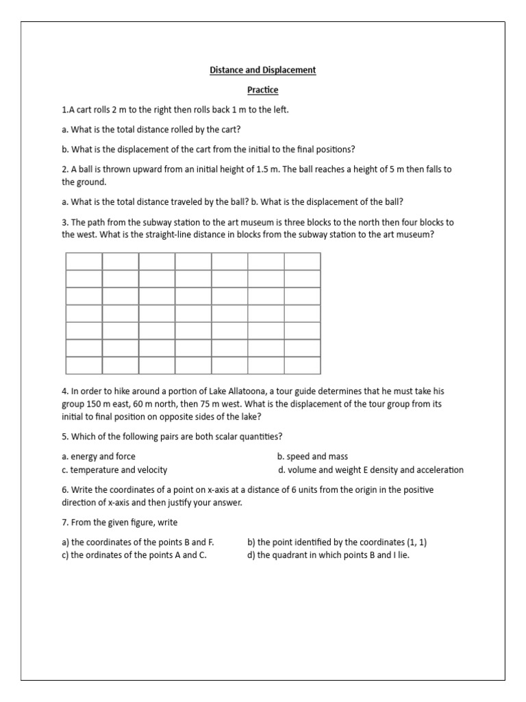 Distance and Displacement Worksheet PDF
