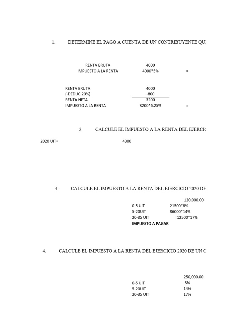 Cálculo del Impuesto a la Renta 2020 | PDF | Impuestos | Economias