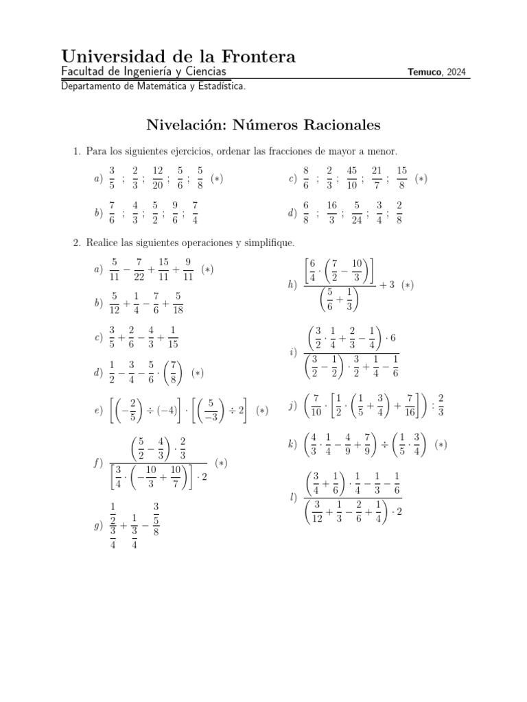 Ejercicios de Números Racionales | PDF | Matemáticas | Números