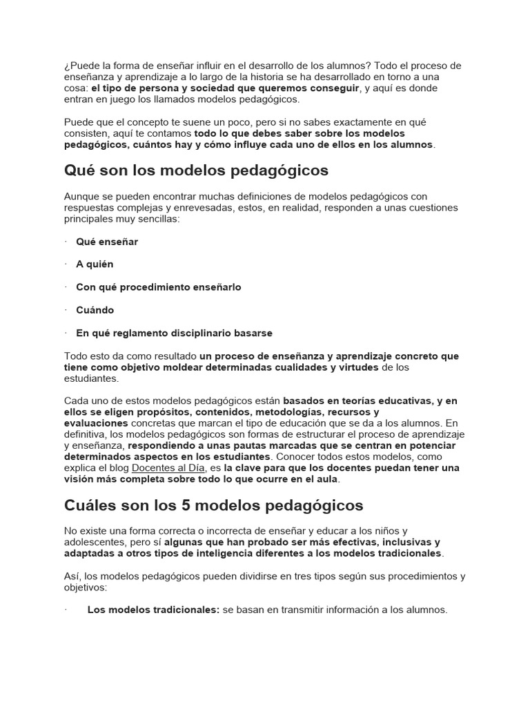 MODELOS PEDAGOGICOS DE ENSEÑANZA | PDF | Enseñando | Pedagogía