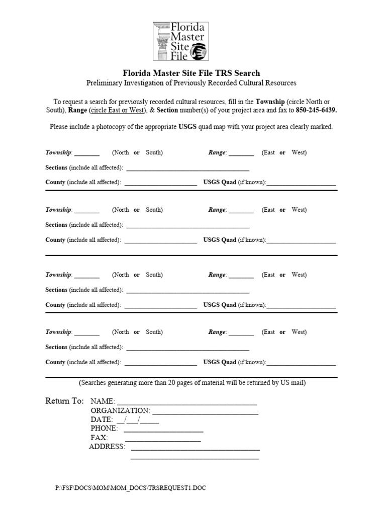 Florida Cultural Resources TRS Search Form | PDF