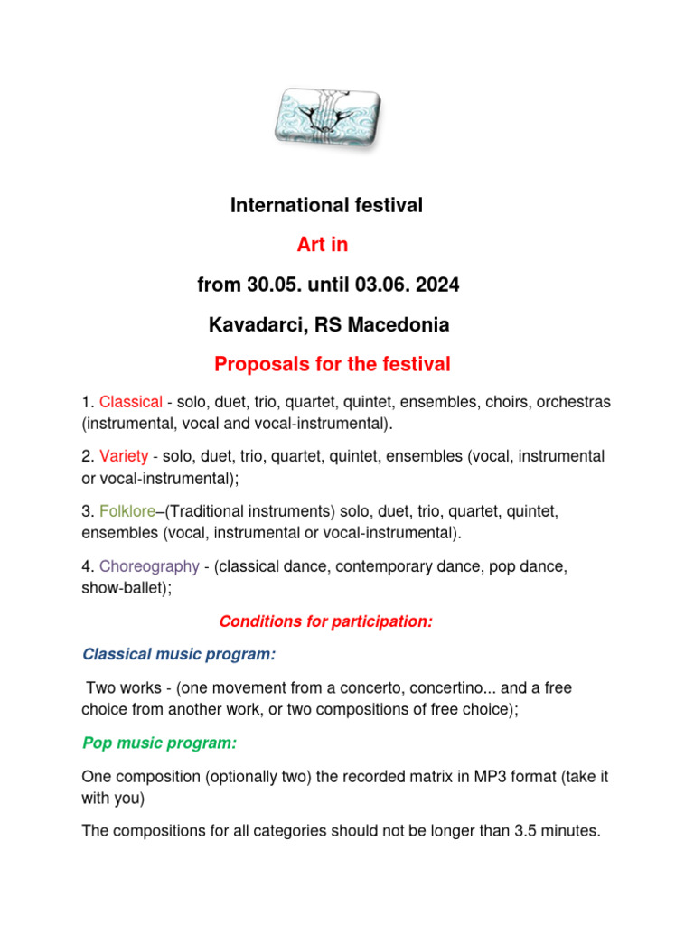International Art Festival 2024 Kavadarci | PDF | Musical Compositions ...