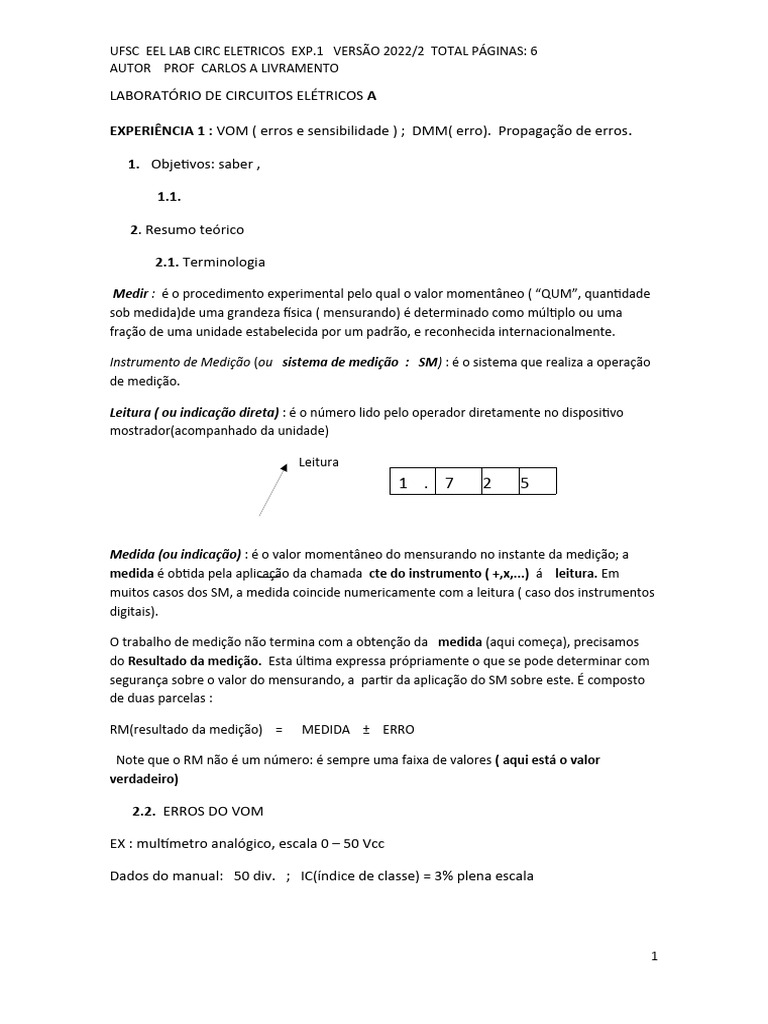 EXP.1 Vom DMM Propagação Erros. | PDF | Medição | Eletricidade
