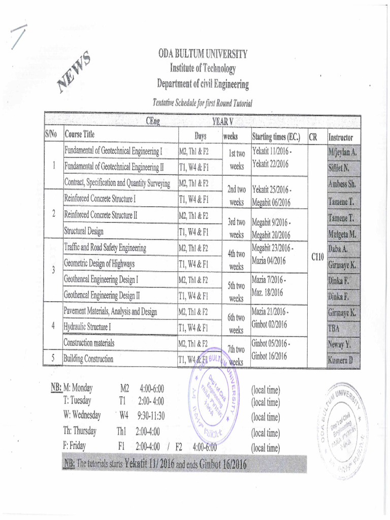 Tutorial Schedule Pdf