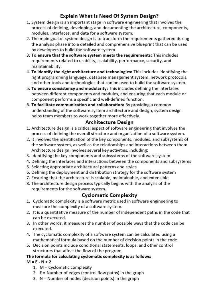 Explain what is need of system design pdf software testing