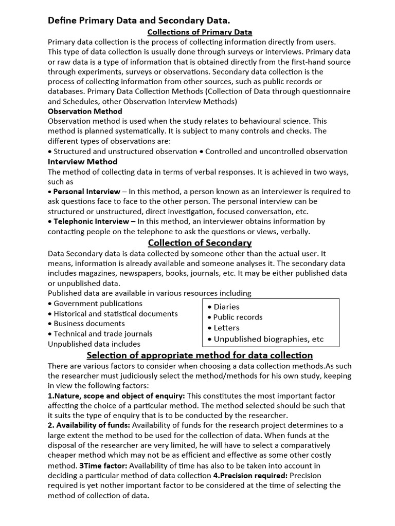 Define primary data and secondary data pdf sampling statistics
