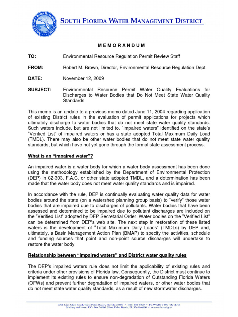 Sfwmd bob brown memo pdf clean water act water pollution