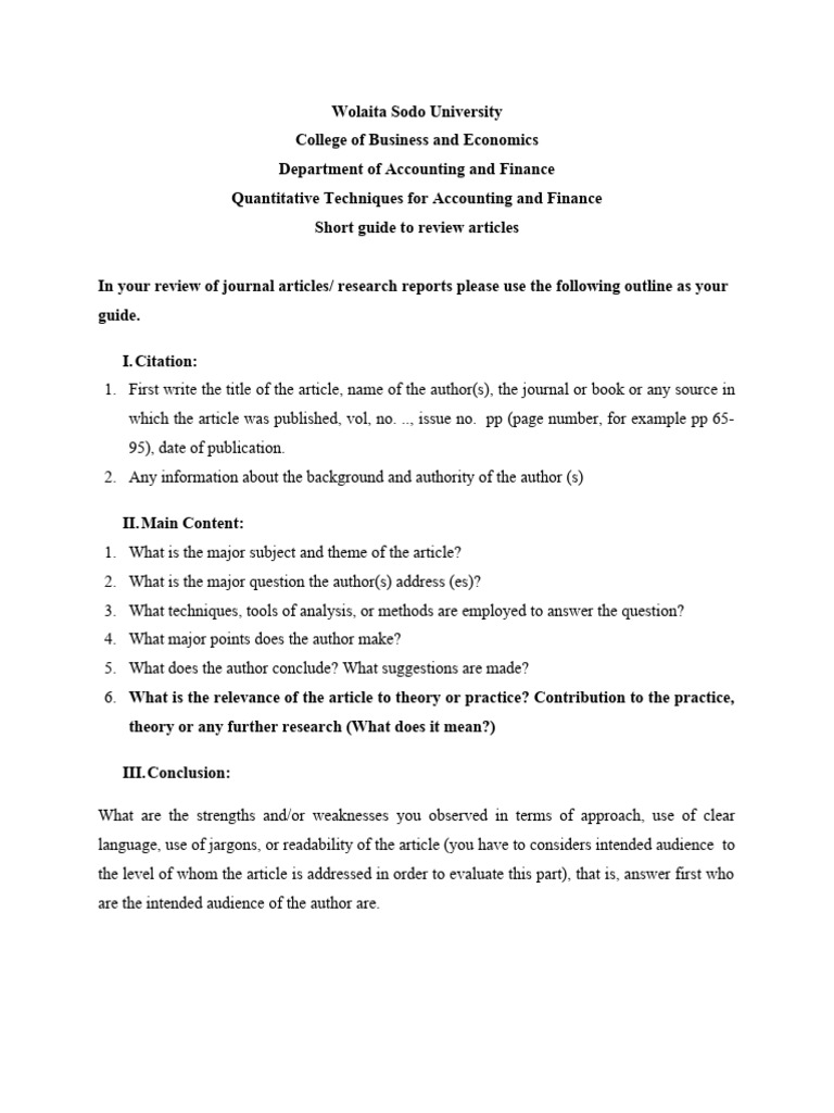 Short Guide To Review Articles | PDF
