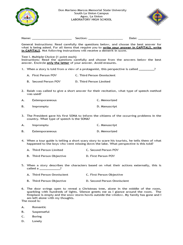 Quiz For Grade 9 Pdf Narration