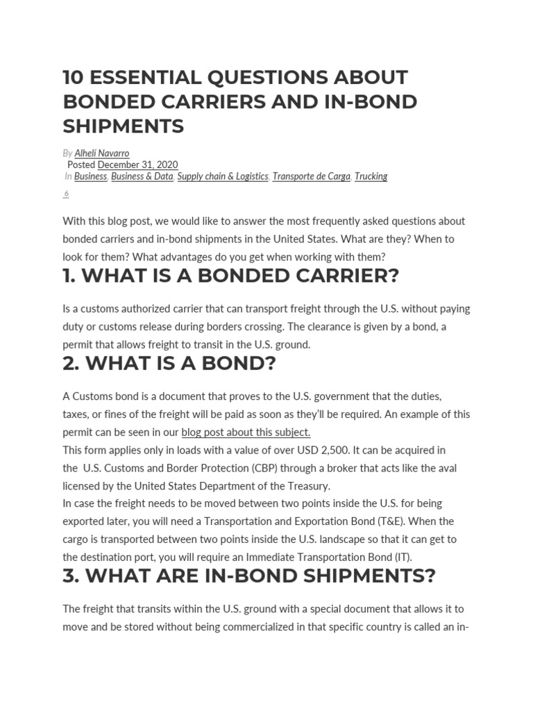 10 Essential Questions About Bonded Carriers and in | PDF | Cargo ...