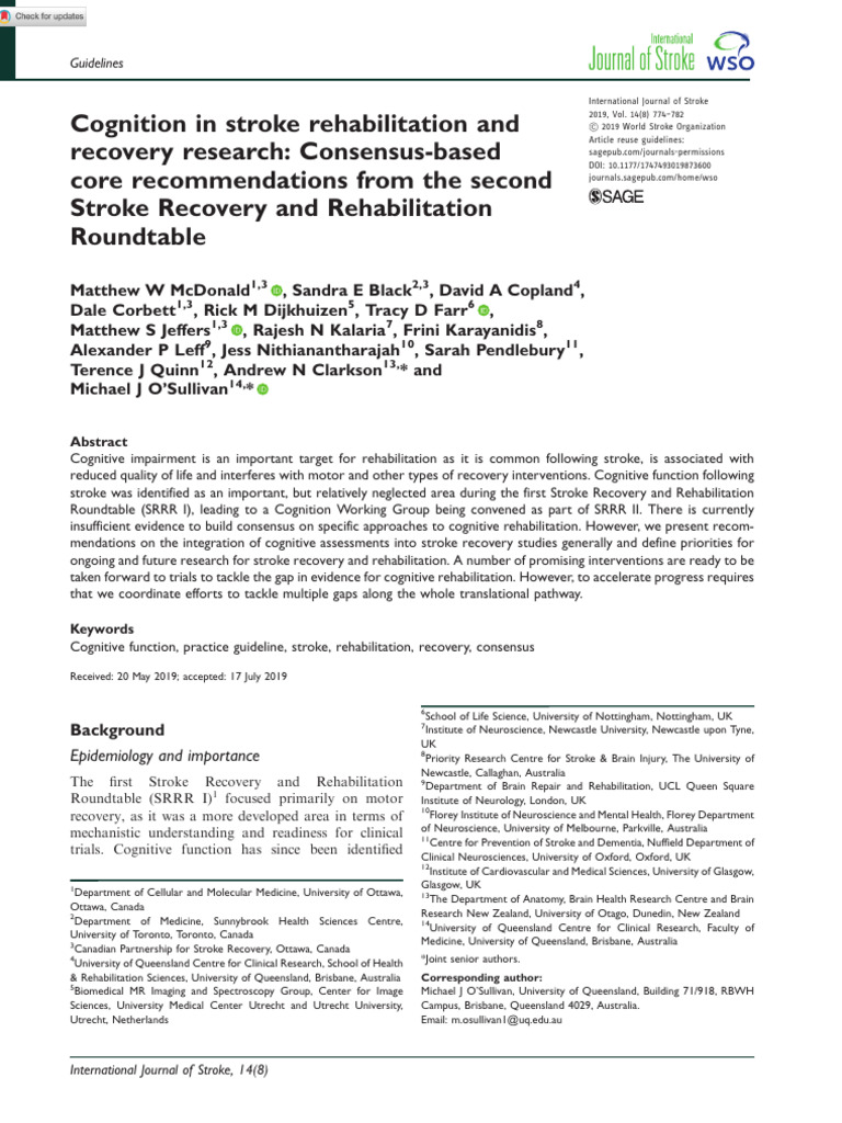 McDonald 2019 - Cognition in Stroke Rehabilitation and Recovery ...