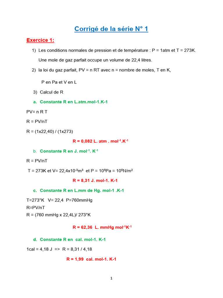 Constante R et conditions normales de gaz | PDF
