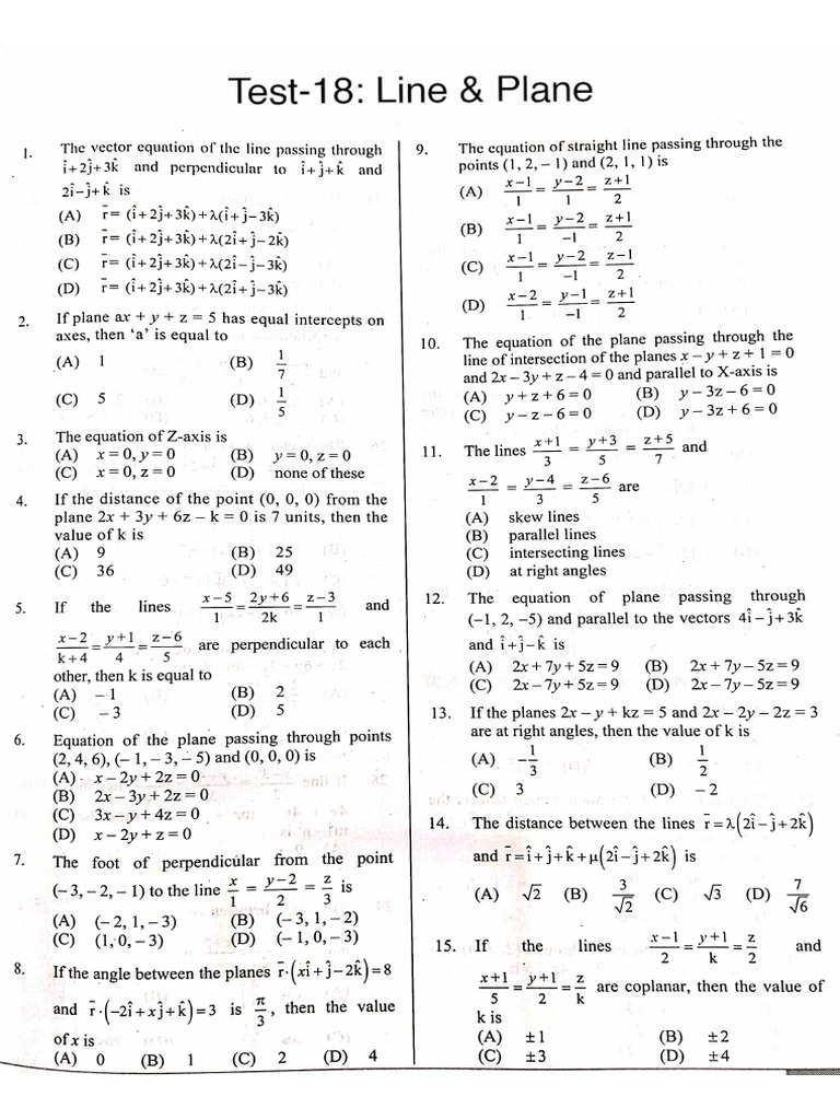 Test-18 - Line & Plane | PDF