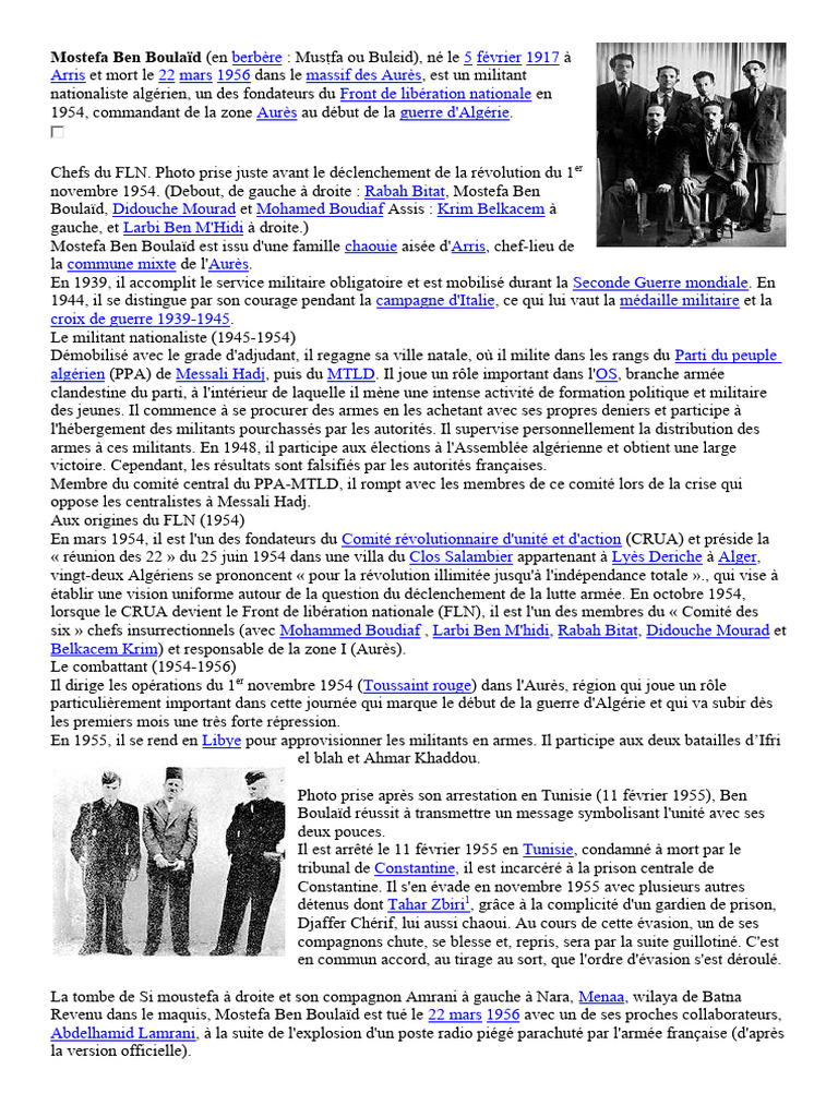 Mostefa Ben Boulaïd : Héros de l'Algérie | PDF | Algérie