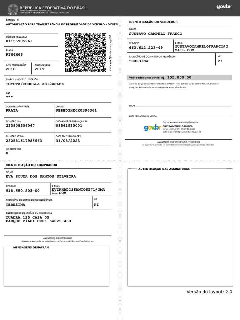 Autorização de Transferência de Veículo | PDF