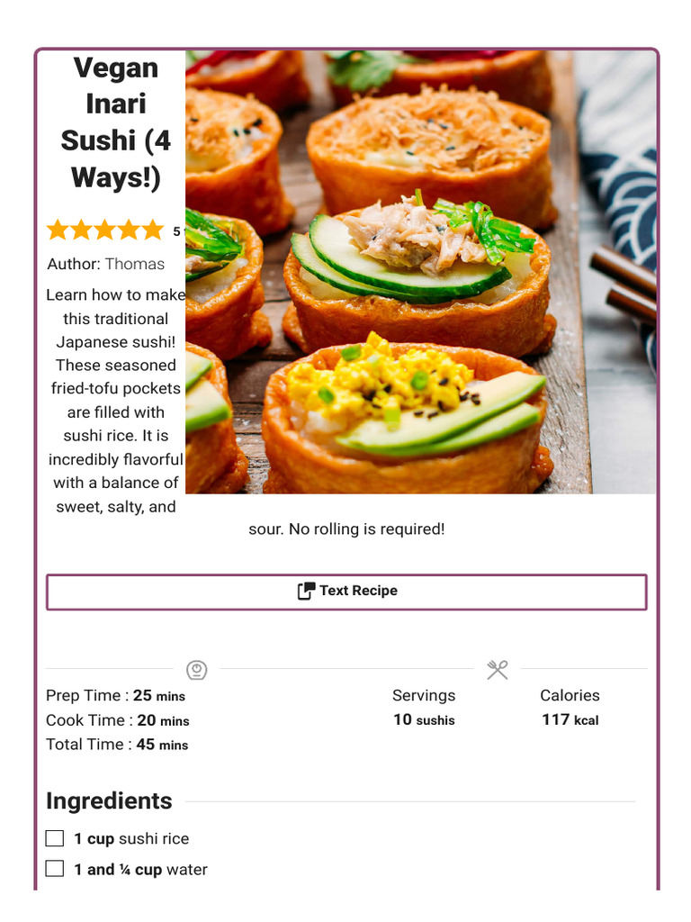 Vegan Inari Sushi (4 Ways!) - Full of Plants | PDF | Sushi | Tofu