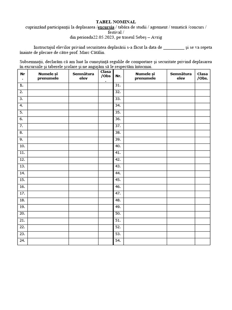 Tabel Elevi | PDF