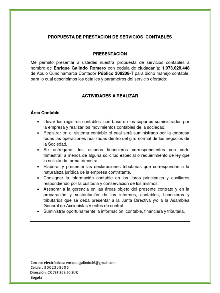 Propuesta de Servicios Contables | PDF | Contabilidad | Estado financiero
