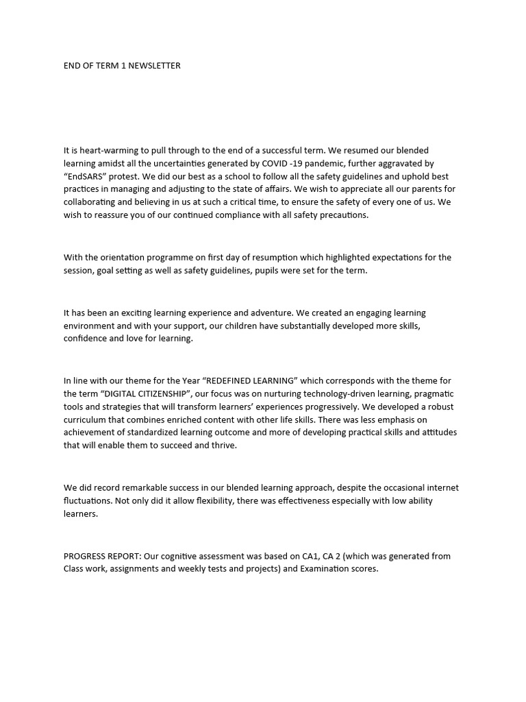 Term 1 Newsletter: Blended Learning Success | PDF | Learning | Cognition