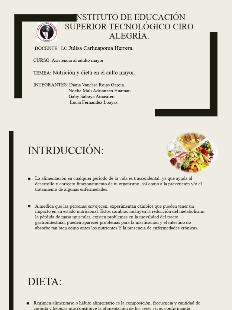 Nutrición y Dietas para Adultos Mayores | PDF | Dieta | Nutrición