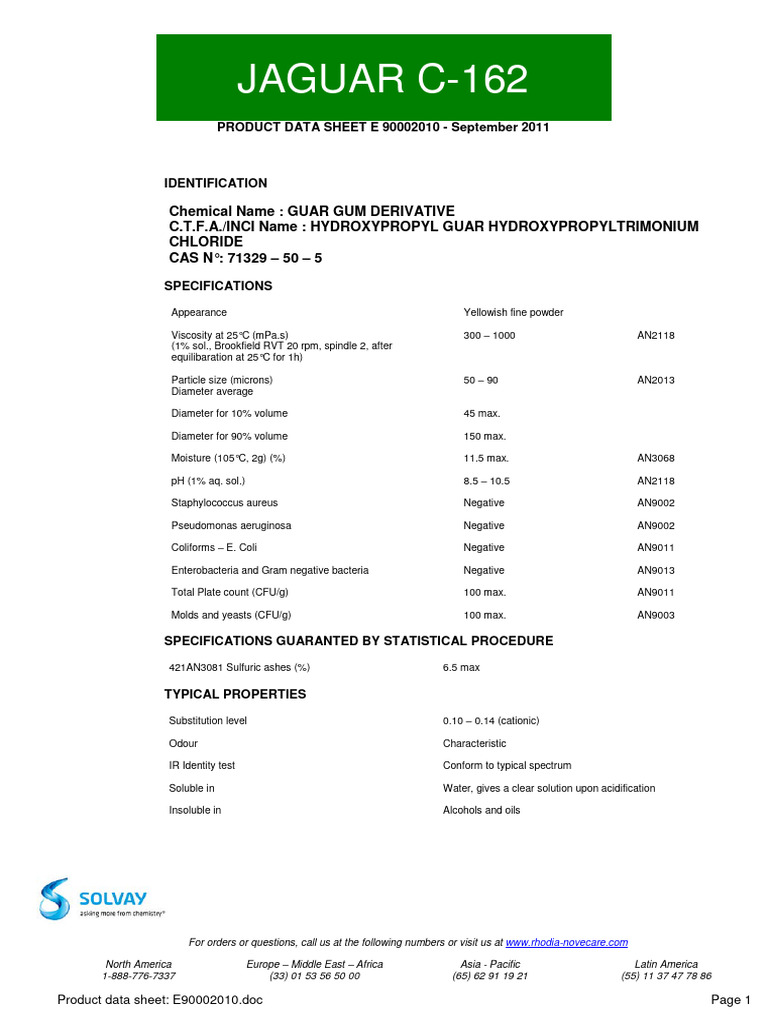 Jaguar C-162 Product Data Sheet | PDF | Shampoo | Chemistry