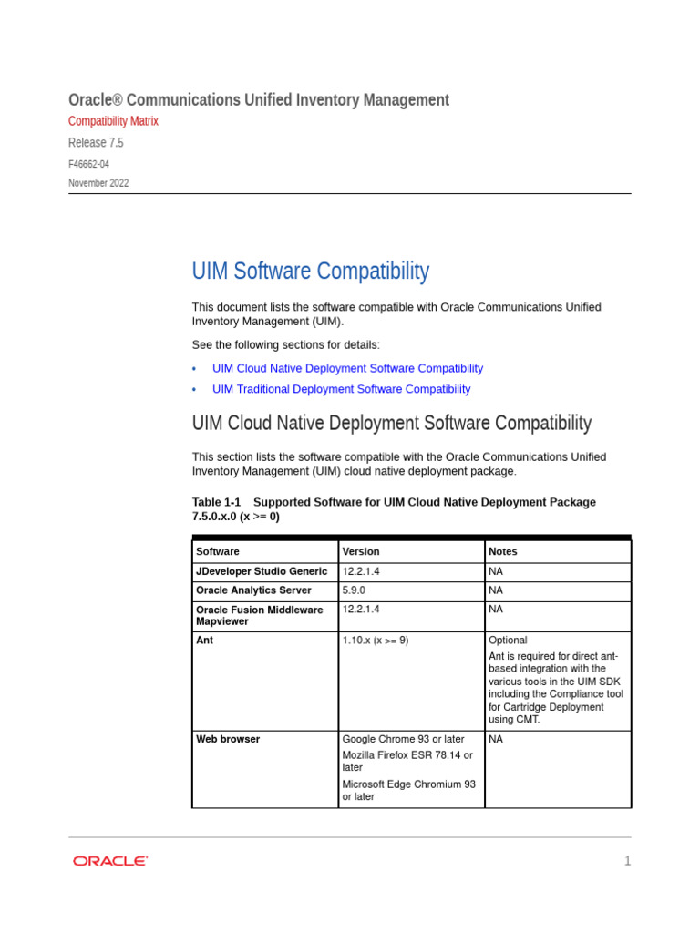 UIM Compatibility-Matrix | PDF | Oracle Corporation | Cloud Computing